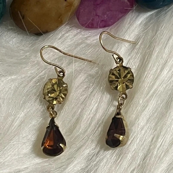 14K GF Smoky Topaz Quartz Citrine Earrings - Picture 4 of 4